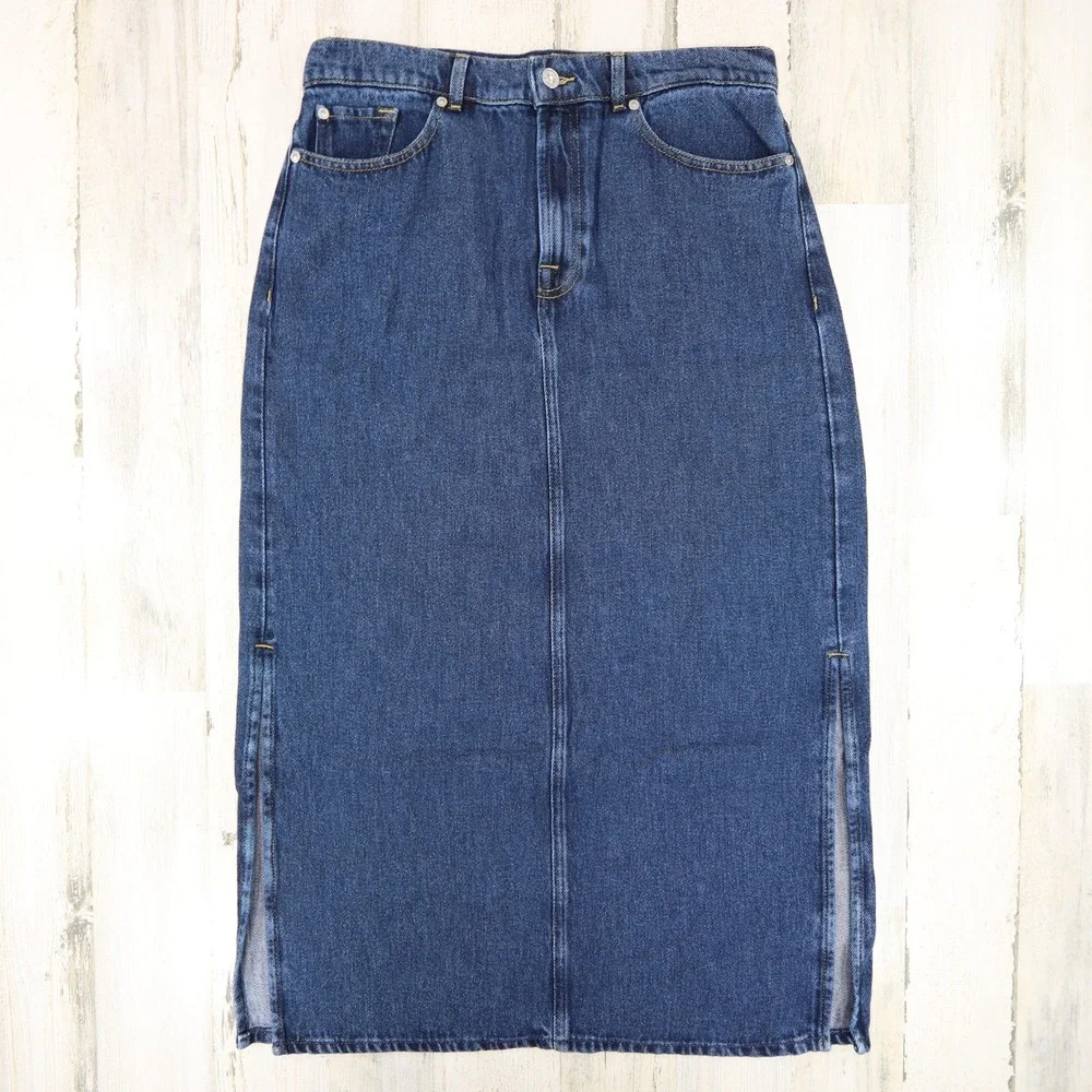 7 for All Mankind Maxi Skirt Womens 29 Blue Note Lyocell Soft Stretch Denim